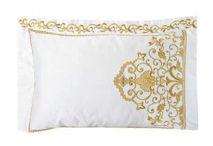 五星级酒店布草宾馆床上用品 全棉纯白高档贡缎金色绣花枕套