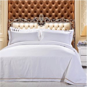 纯棉纯色60s贡缎被套绣金色S边